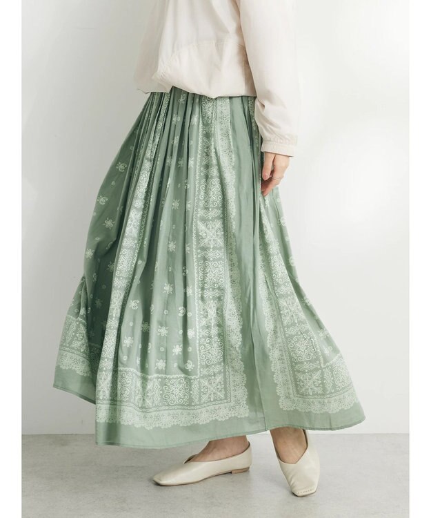 CRAFT STANDARD BOUTIQUE パネル柄マキシギャザースカート Light Green