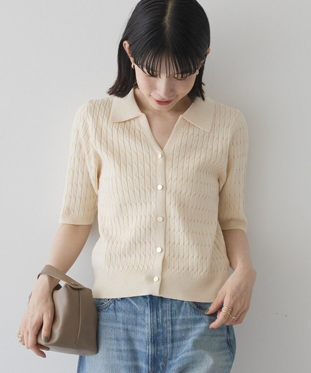 AMERICAN HOLIC 【2WAY】金ボタン衿付きケーブルプルオーバー Ivory