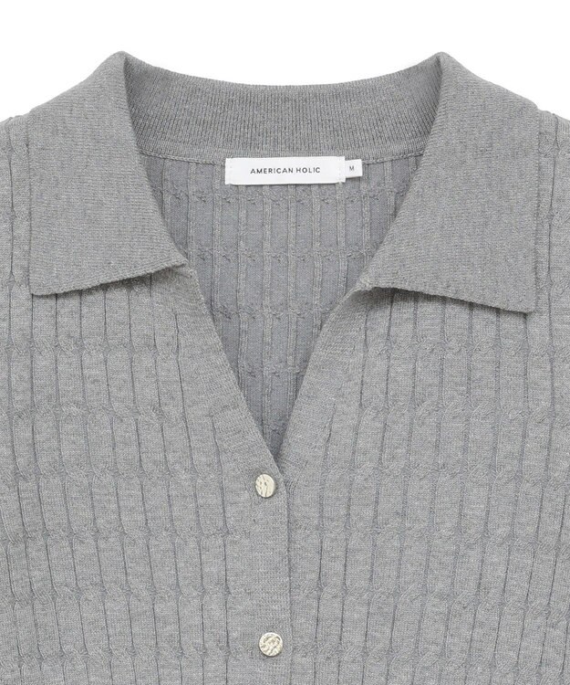 AMERICAN HOLIC 【2WAY】金ボタン衿付きケーブルプルオーバー Gray Mixture