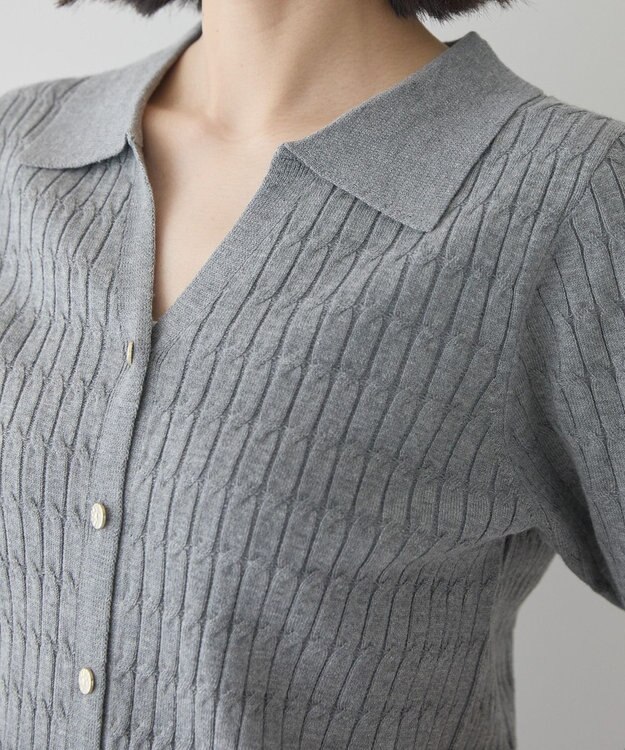 AMERICAN HOLIC 【2WAY】金ボタン衿付きケーブルプルオーバー Gray Mixture