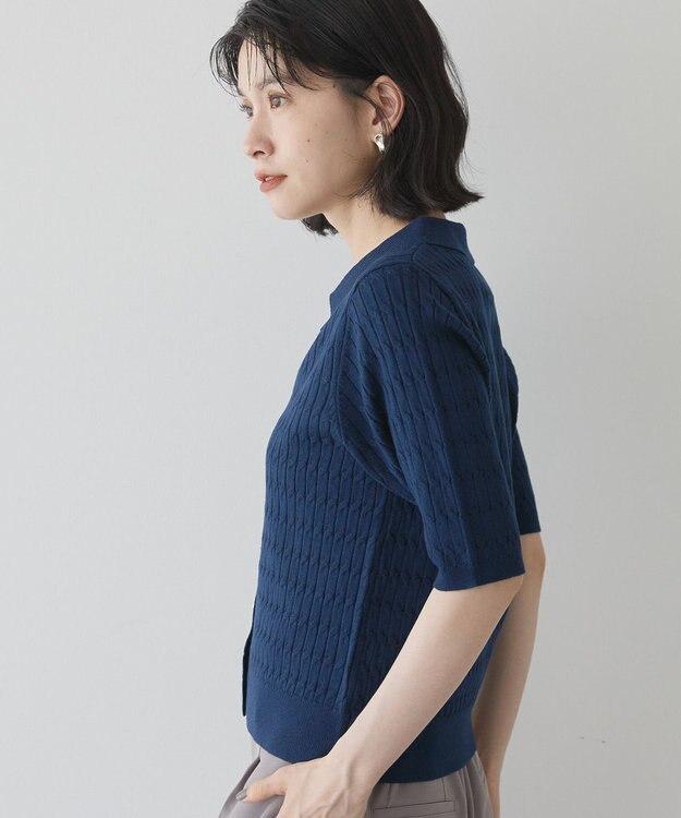 AMERICAN HOLIC 【2WAY】金ボタン衿付きケーブルプルオーバー Navy