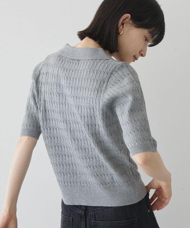 AMERICAN HOLIC 【2WAY】金ボタン衿付きケーブルプルオーバー Gray Mixture