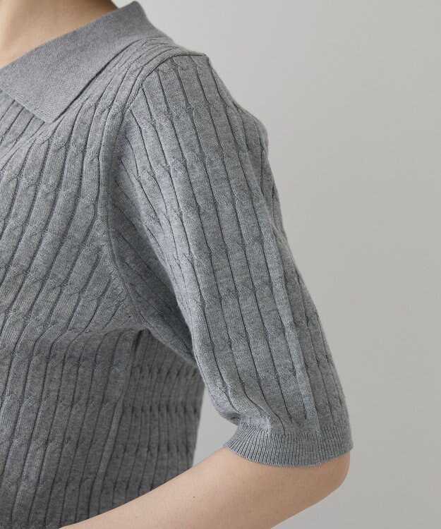 AMERICAN HOLIC 【2WAY】金ボタン衿付きケーブルプルオーバー Gray Mixture