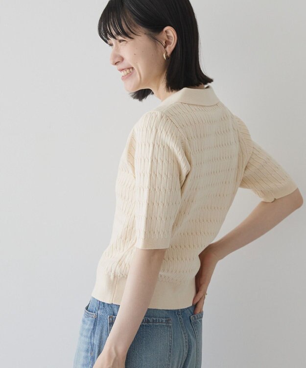 AMERICAN HOLIC 【2WAY】金ボタン衿付きケーブルプルオーバー Ivory