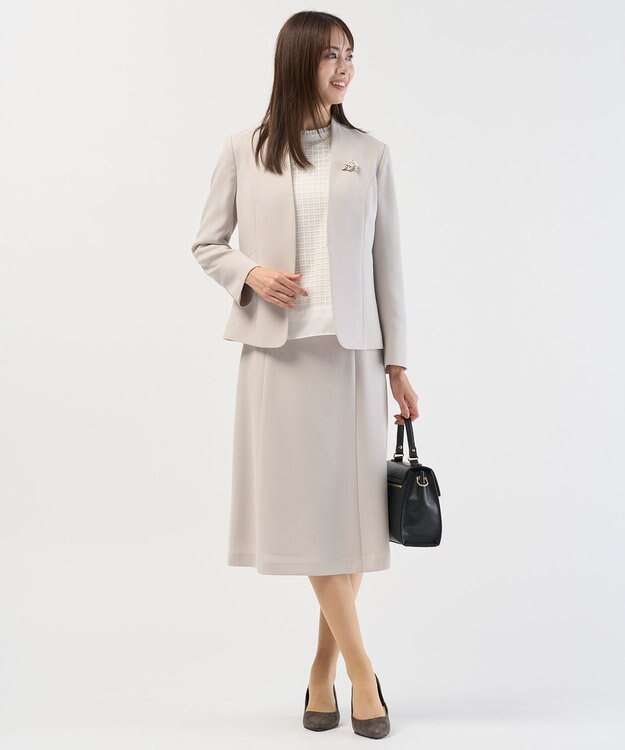 J.PRESS LADIES 【セットアップ対応】セラテリーダブルクロス ノーカラー ジャケット グレージュ系