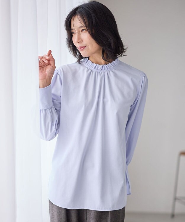 ANY 【手洗い可能/抗菌防臭/UVカット/速乾】フリルモックブラウス ライトブルー