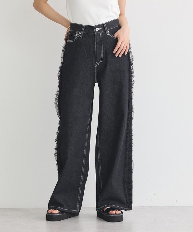 earth music&ecology サイドチュールデニムパンツ Black