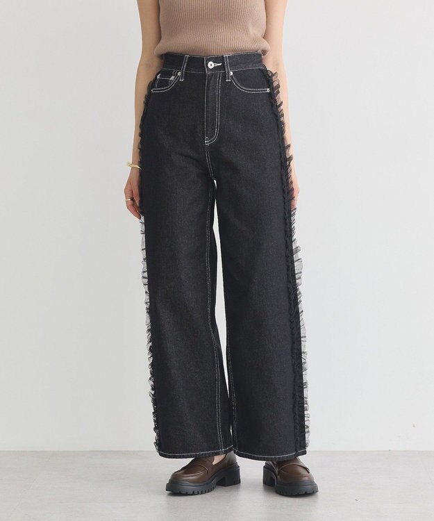 earth music&ecology サイドチュールデニムパンツ Black