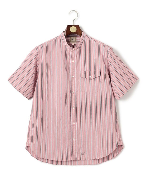 J.PRESS MEN 風が通るシアサッカーの清涼感【吸水速乾 / 高通気性】【クールマックス】サッカ－マルチストライプ シャツ / バンドカラー ピンク系1