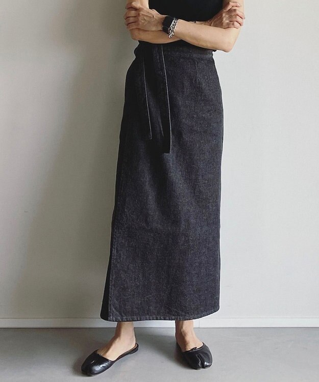 woadblue サイズ追加 ＜坪田あさみさんコラボ＞デニムラップスカート DARK BLUE