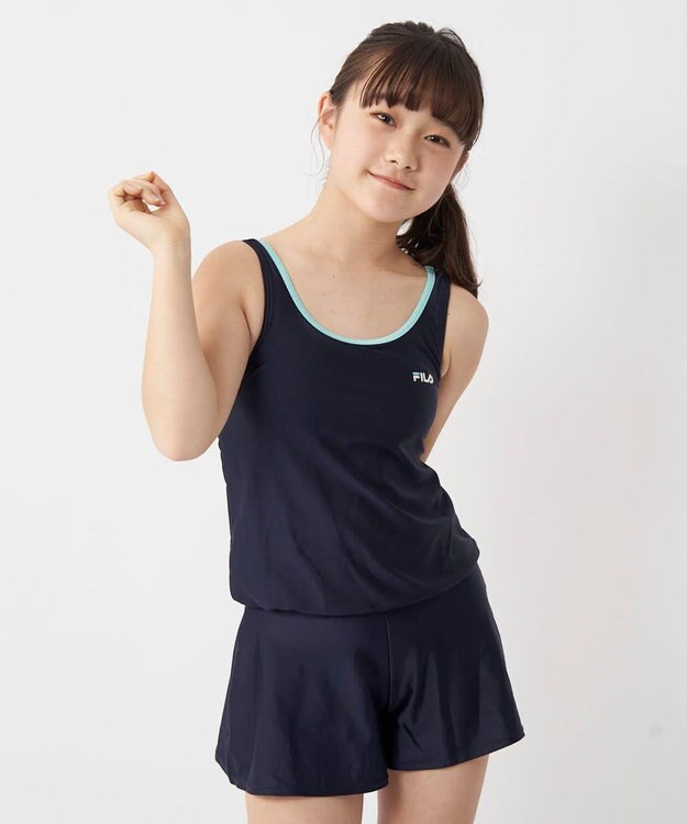OP／FILA 【FILA】キュロットタイプのワンピーススクール水着 ネイビー×サックス