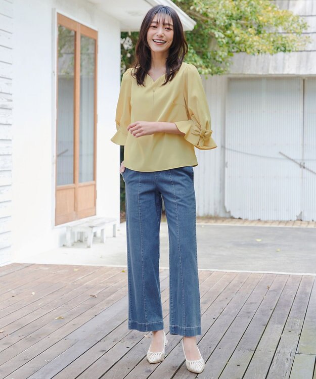 Tiaclasse 【おのののかさん着用】TCデニム切替ワイドストレートパンツ サックス