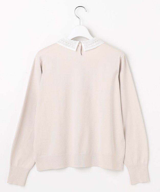 J.PRESS LADIES L レーヨンストレッチ 刺繡襟 ニット ライトベージュ×オフ系