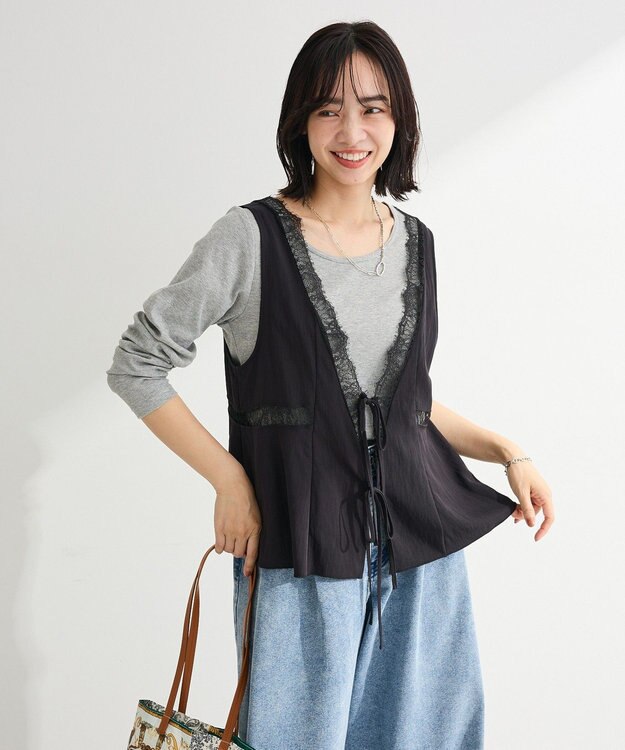 Green Parks ランジェリー風サテンビスチェ Black