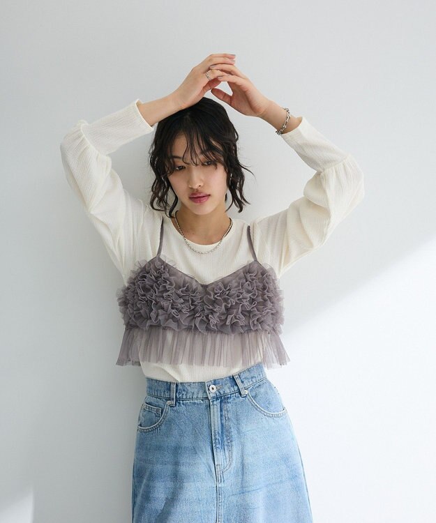 Green Parks ＳＥＴ２点チュールビスチェ＋表面感プルオーバー