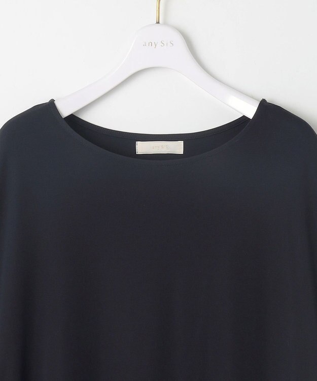 ANY SIS S 【接触冷感・UVカット・洗える】ハイストレッチスムースサイドプリ－ツ ワンピース ネイビー