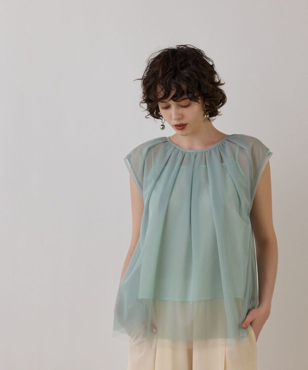 GRACE CONTINENTAL チュールタックノースリーブ ライトグリーン