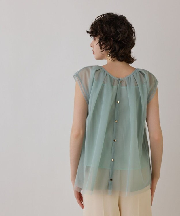 GRACE CONTINENTAL チュールタックノースリーブ ライトグリーン