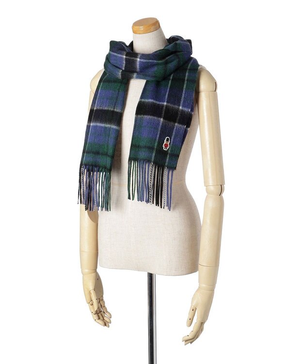 MOONBAT 【WEB限定】MACKINTOSH PHILOSOPHY ウール100%バッキンガムベア チェックマフラー (パッケージ付き) スカイブルー