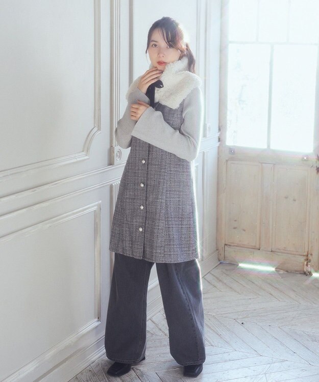 earth music&ecology ツイードミニワンピース Gray
