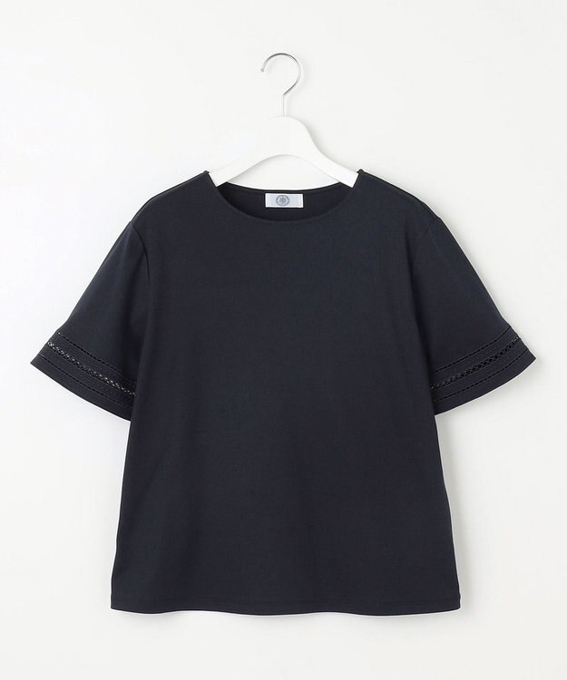 J.PRESS LADIES S 【接触冷感・UVケア】コンパクトコットンスムース 刺繍スリーブ カットソー ネイビー系