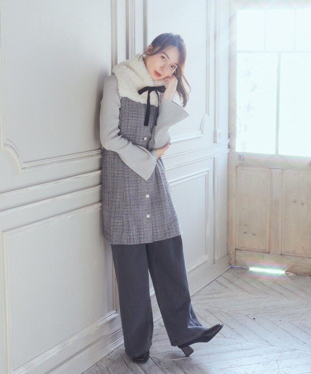 earth music&ecology ツイードミニワンピース Gray