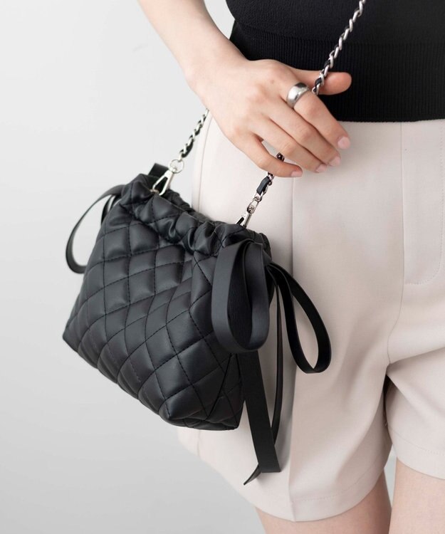 WEGO サイドリボンキルティングショルダー ブラック