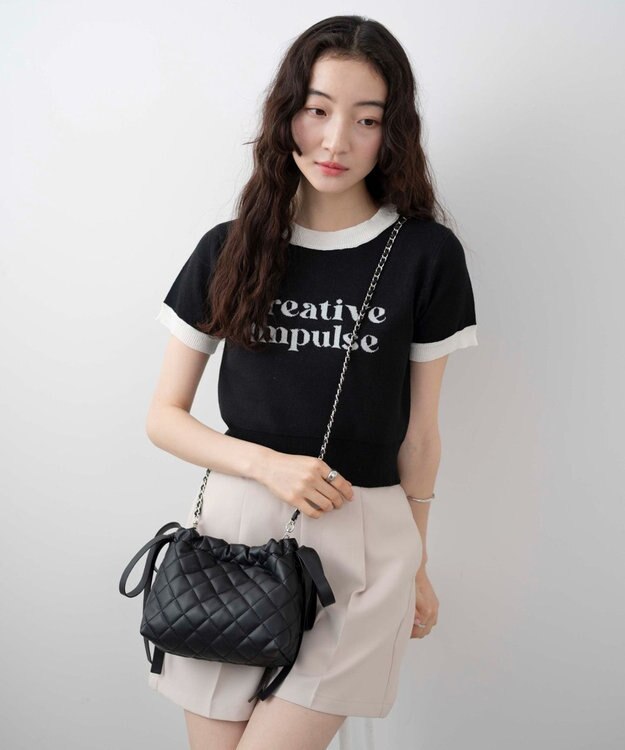 WEGO サイドリボンキルティングショルダー ブラック