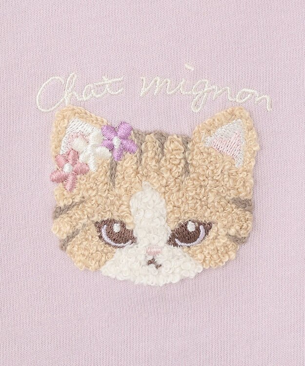 ANY KIDS オーガビッツアニマルサガラ刺繍Ｔシャツ ラベンダー×ネコ