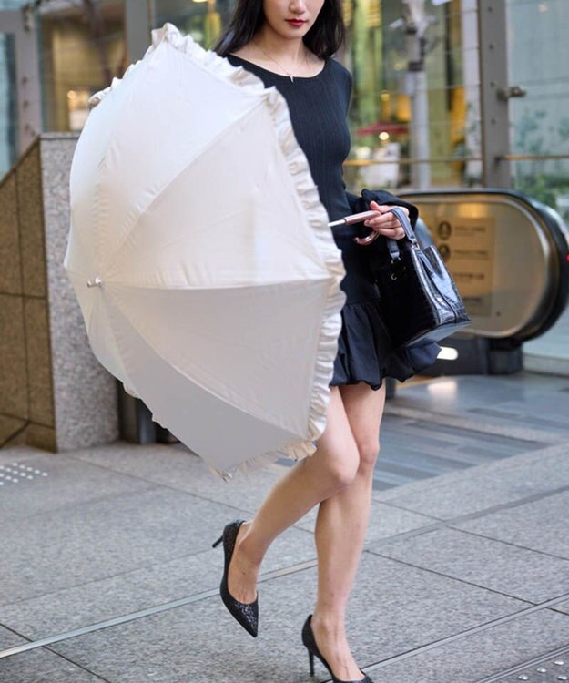 AURORA 【WEB限定】フリル晴雨兼用傘（長傘） グレイッシュピンクホワイト