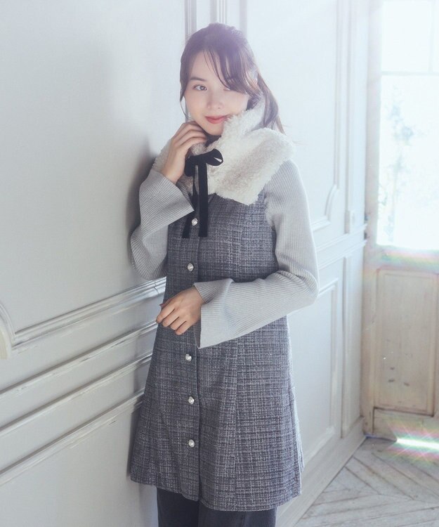 earth music&ecology ツイードミニワンピース Gray