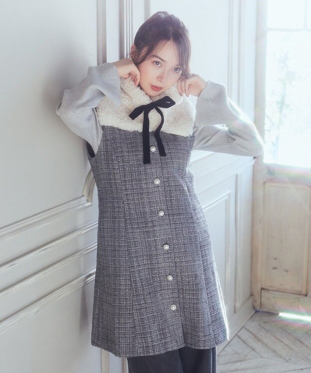 earth music&ecology ツイードミニワンピース Gray