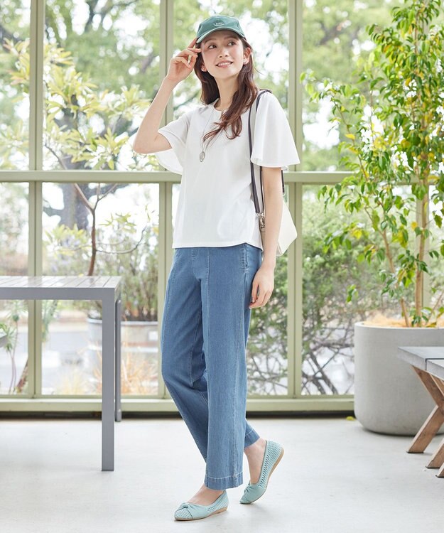 Tiaclasse 【おのののかさん着用】TCデニム切替ワイドストレートパンツ サックス