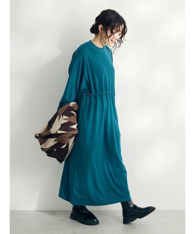 CRAFT STANDARD BOUTIQUE ポンチウエストドロストワンピース Blue