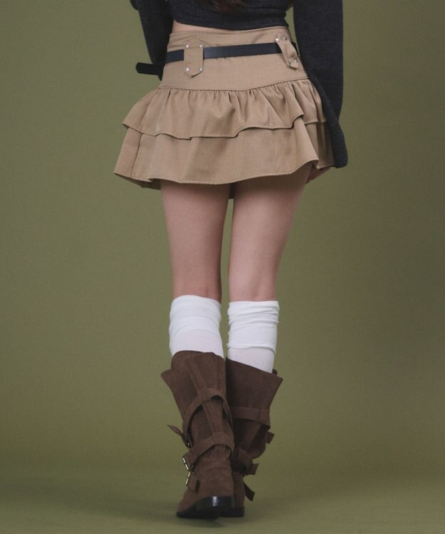 WEGO スターベルト付きティアードスカパン ベージュ