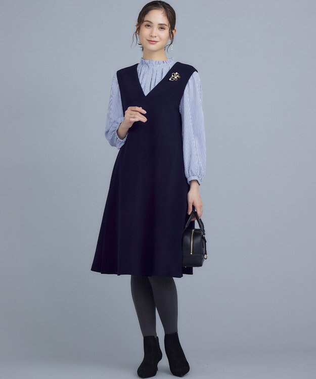 組曲 【WEB限定】ライトデシン フリル襟ブラウス ブルーストライプ系5