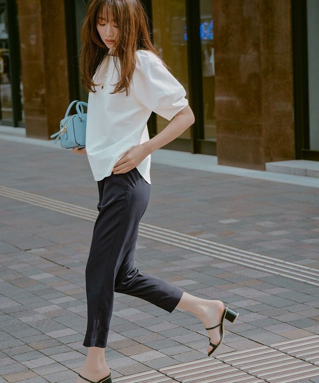 ANY SIS L 【洗える】ランタンスリーブサッカー ブラウス オフホワイト