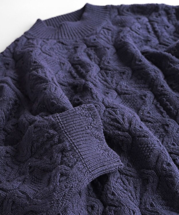 muuc 〈希少な高品質メリノウール〉〈5種類の模様編み〉ケーブル模様編みパッチワーク柄セーター ネイビー