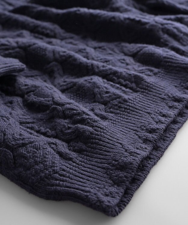 muuc 〈希少な高品質メリノウール〉〈5種類の模様編み〉ケーブル模様編みパッチワーク柄セーター ネイビー