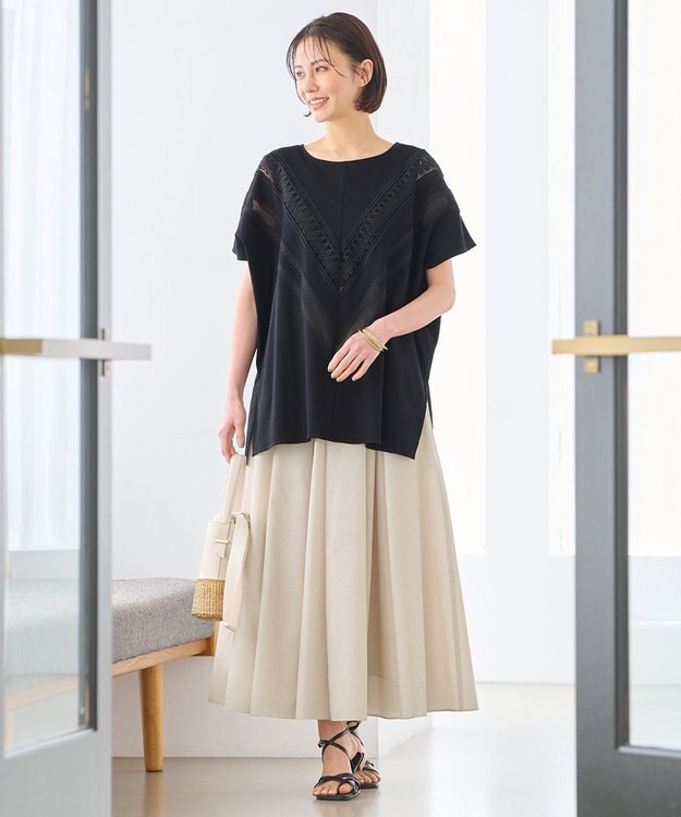 自由区 【洗える・XSサイズあり】シアーシャイニー スカート ベージュ系