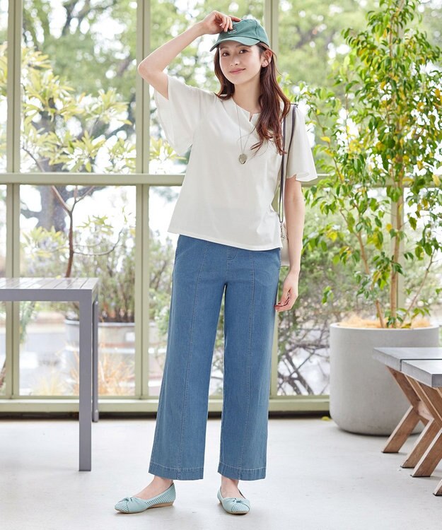 Tiaclasse 【おのののかさん着用】TCデニム切替ワイドストレートパンツ サックス