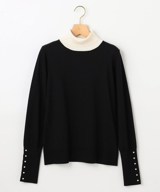 組曲 【WEB限定色あり】ELENA タートルネック ニット ブラック×オフ系1