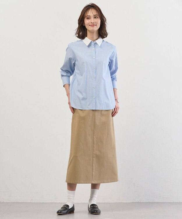 J.PRESS LADIES 【WEB限定カラーあり・2way】エステネージュ TYPEWRITER STRIPE シャツ サックスストライプ系