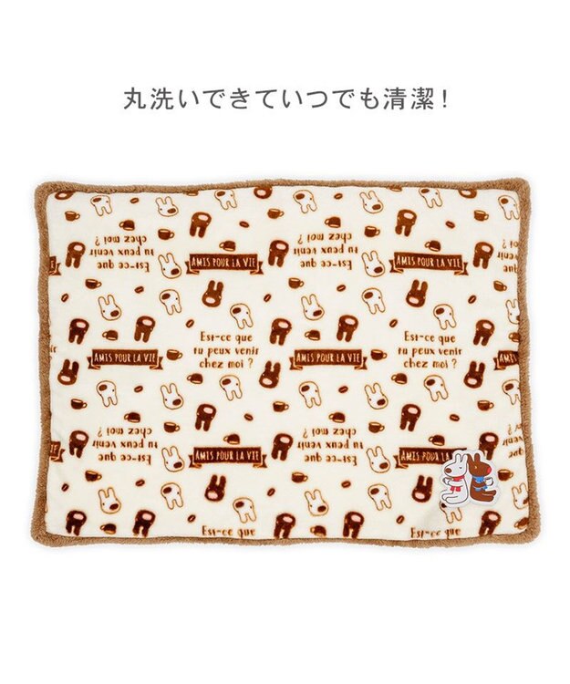 PET PARADISE リサとガスパール 遠赤外線 ボア マット 《カフェ柄》 ホワイト×ブラウン