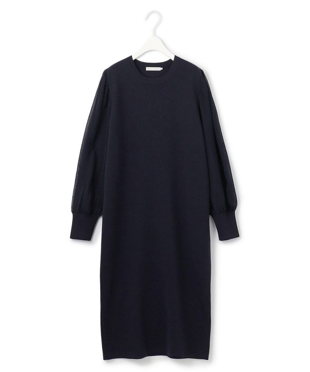ICB L 【洗える】ウールブレンドスムース ニットワンピース ネイビー系