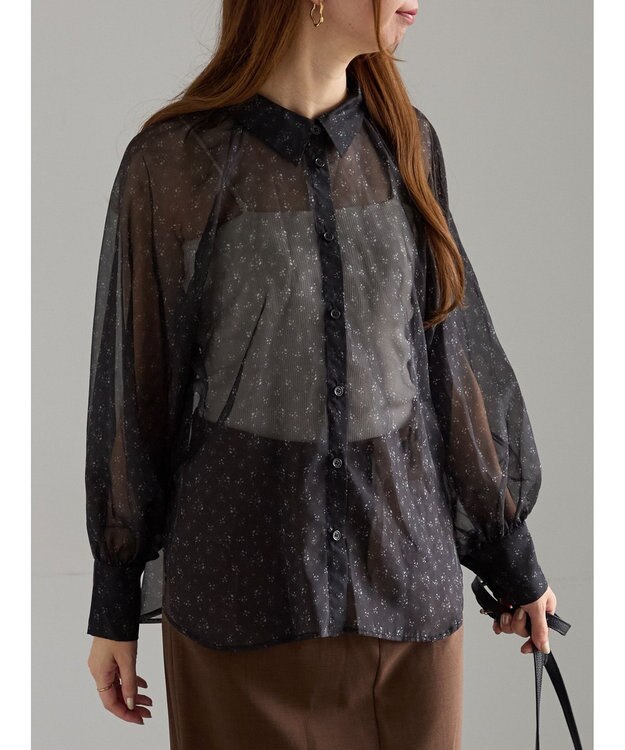 Te chichi シアーフラワーボリュームスリーブブラウス ブラック