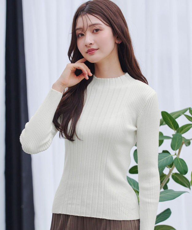 Tiaclasse 【新色追加・洗える】ランダムリブニットプルオーバー オフホワイトA