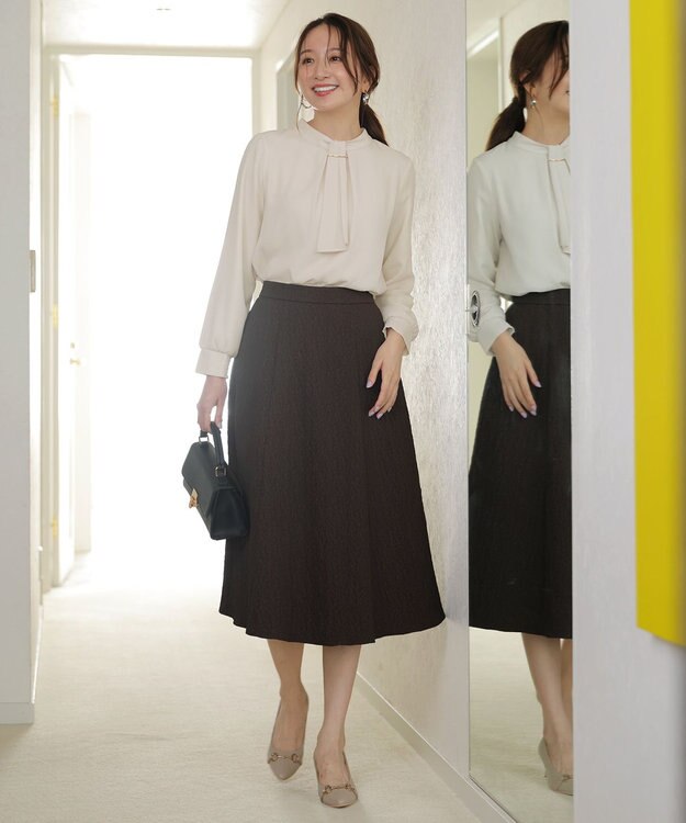 ANY SIS ジャカードフレア スカート ブラウン