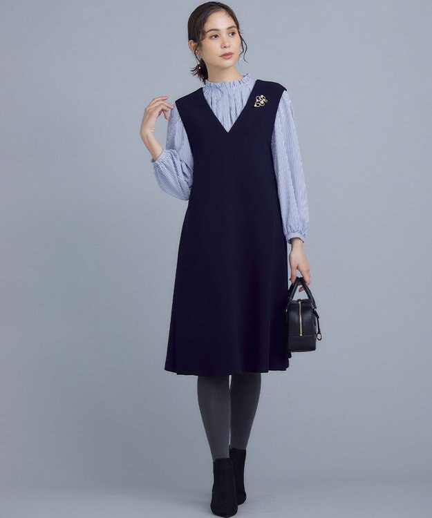 組曲 【WEB限定】ライトデシン フリル襟ブラウス ブルーストライプ系5