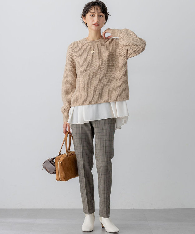 23区 L 【洗える】スパンコールバルキー クロップド ニット ベージュ系